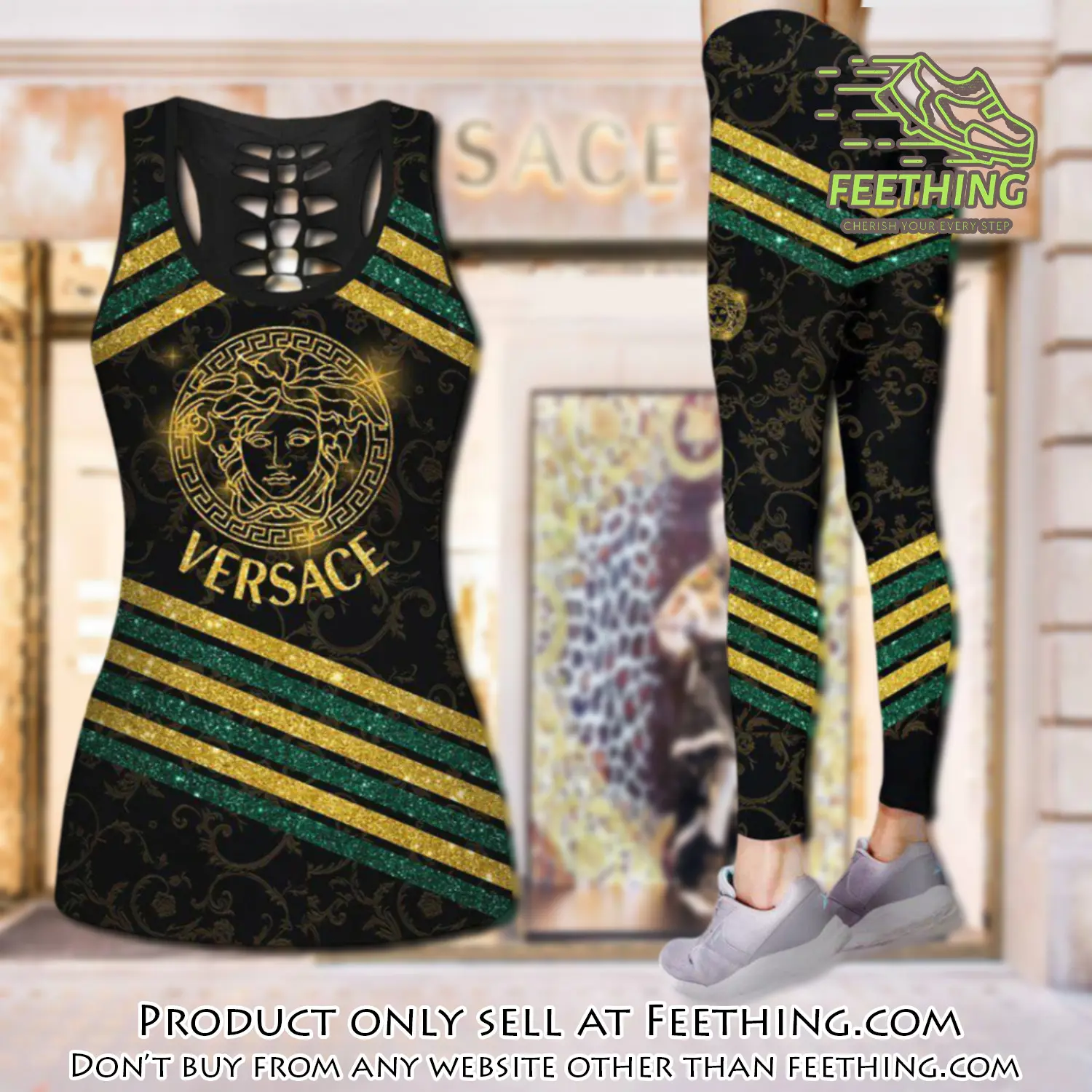 Gianni versace tank top leggings set luxury for women yoga gym ft4812750